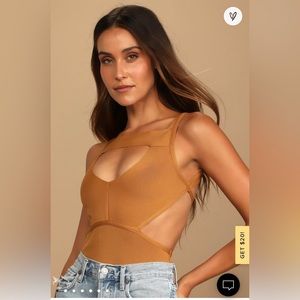 Cut the Rest Camel Brown Cutout Bandage Backless Bodysuit